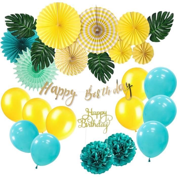 Set Déco Fête 26 Pièces - Pompons Papier Et Fanions - Mariage, Anniversaire, Baptême