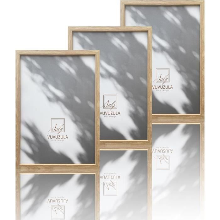 Lot De 3 Cadres Photo En Bois 22,5 X 25,5 Cm – Verre Anti-reflet, Marron, Neufs