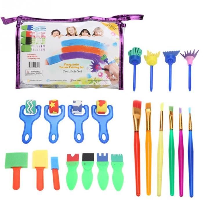 Kit De Pinceaux De Peinture En éponge Pour Enfants - SURENHAP - 18 Pièces Avec Palette Et