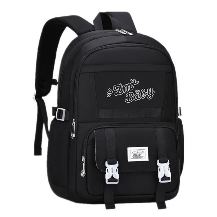Sac à Dos Japonais Style Lycée - Grand Capacité Cuir PU Imperméable, Sac École/Sport/Quotidien Noir
