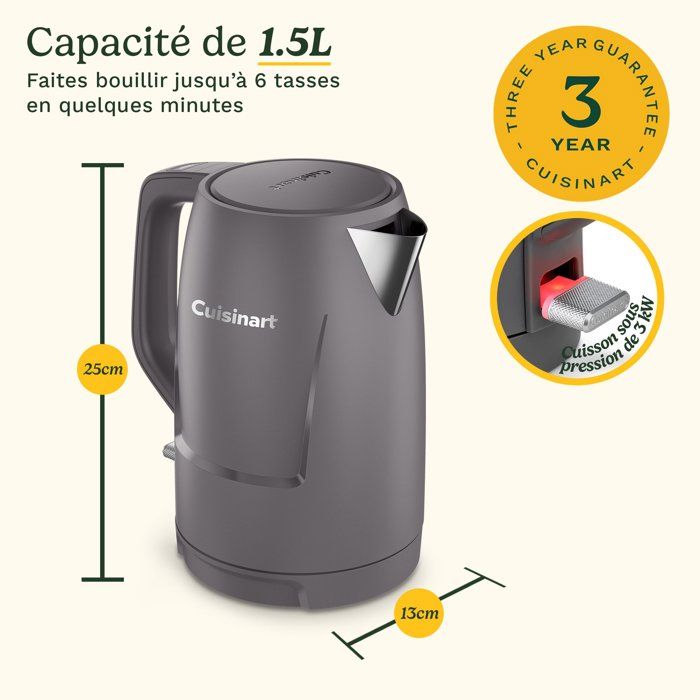 Bouilloire électrique - CUISINART - Core Collection - 1 5 L - Double paroi - Stone Grey