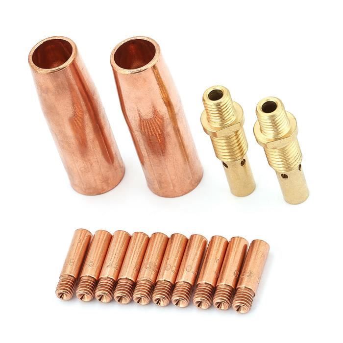 Kit Embouts Et Buses Pour Soudeuse MIG Sans Gaz - Compatible 14AK/15AK, Diamètres 0.8 Mm Et 1.0 Mm, En Cuivre/laiton