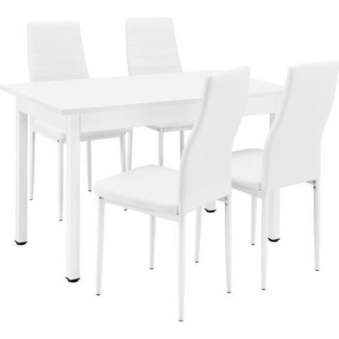 [en.casa] table à manger / table de cuisine / table de salle à manger (120x60cm) avec  4 chaises blanc rembourrées - kit de chaise