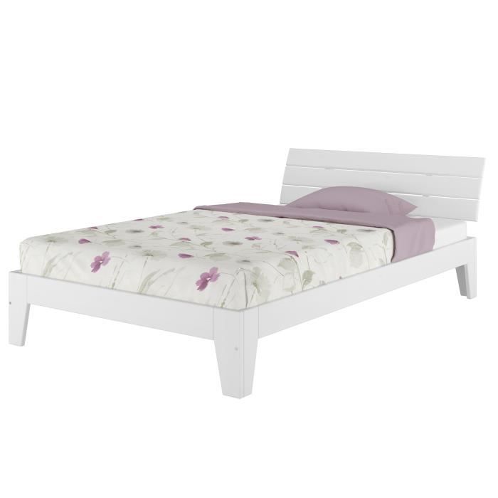 lit simple en pin massif blanc - erst-holz - 120x200 cm - tête de lit à larges lattes horizontales