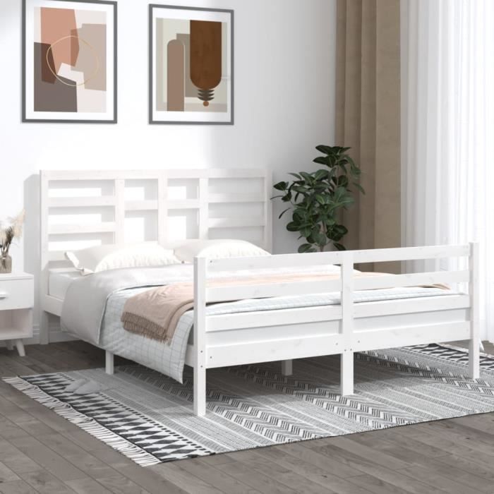 famirosa cadre de lit blanc bois massif 150x200 cm très grand-866