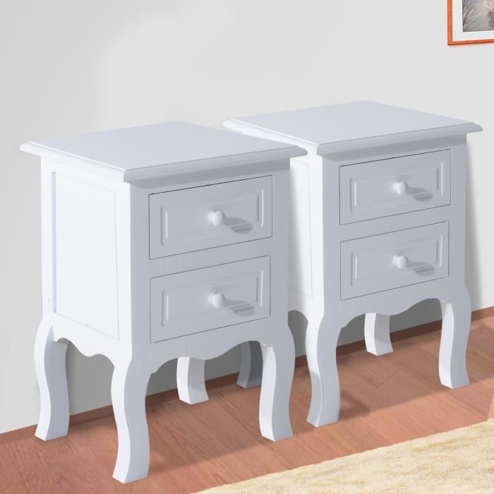 Lot De 2 Chevets Tables De Nuit Double Tiroir 34 X 30 X 49 Cm