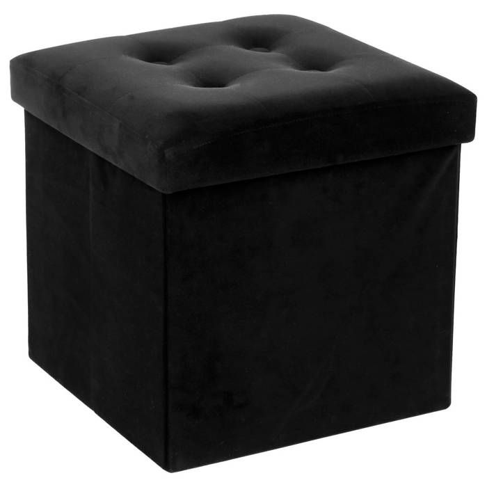 Pouf Coffre De Rangement Velours Cube 38 Cm Noir Achat Vente