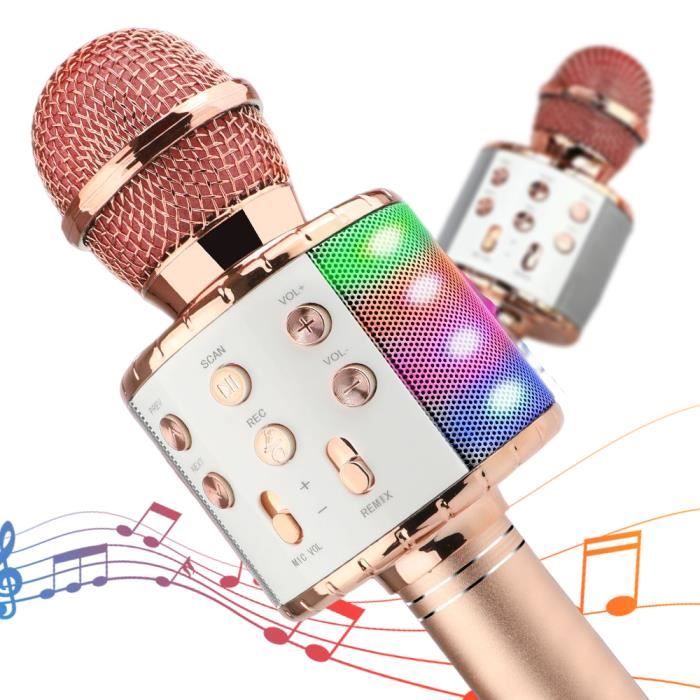 Microphone sans Fil Karaoké,Microphone Bluetooth Portable Lecteur pour Enfants Cadeaux de Noël Anniversaire/Adultes Chanter - Rose