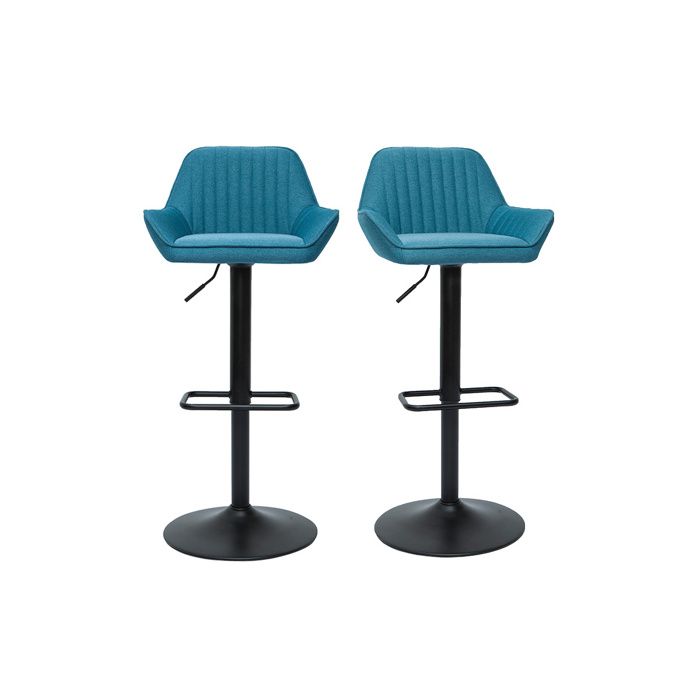 Miliboo - Tabourets de bar réglables design en tissu bleu (lot de 2) RONNIE