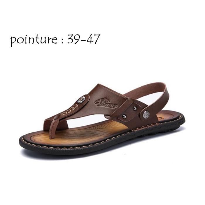 sandales plates marron homme
