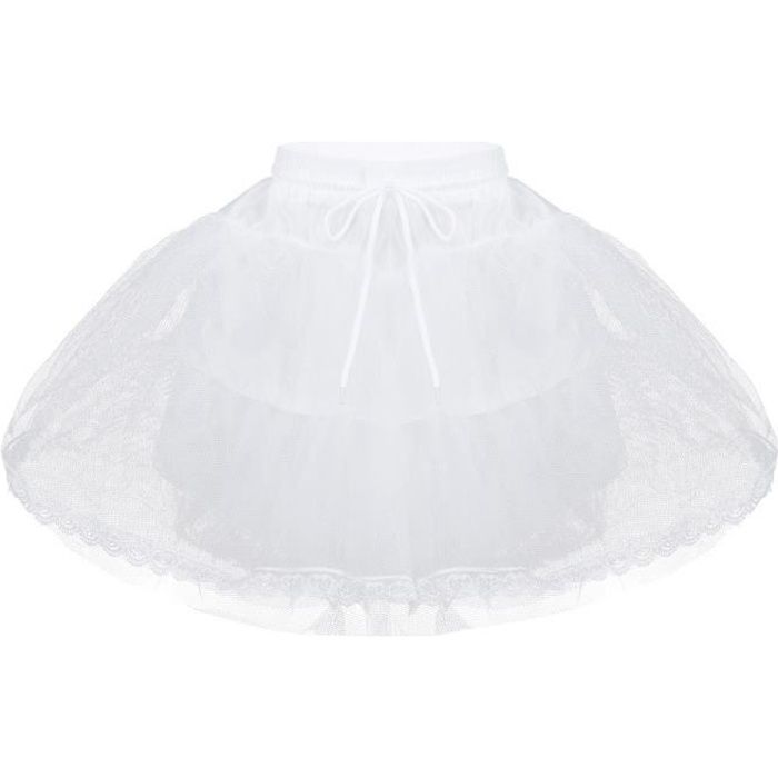 IEFIEL Enfant Fille 3 Couches Jupon Tulle Crinoline Petticoat pour Robe de Cérémonie Mariage Princesse Baptême Vintage Jupon pour Danse Ballet Mini Jupe 