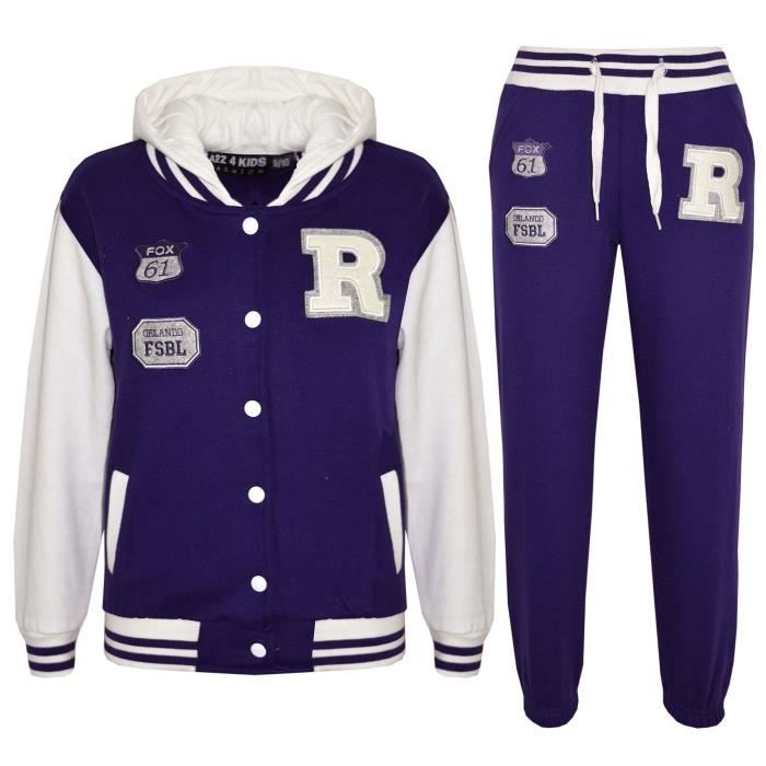Survetement de baseball americain unisexe R Fashion Varsity pour enfants de 2 a 13 ans Bleu Mauve