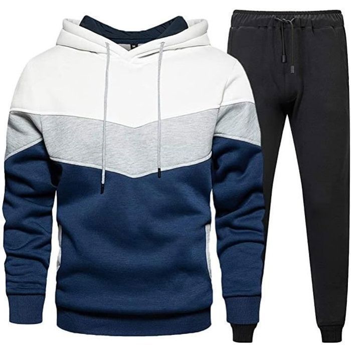 Survêtement Homme - Marque - Ensemble Jogging Sweat a Capuche et Pantalon -  Blanc - Manches longues - Running