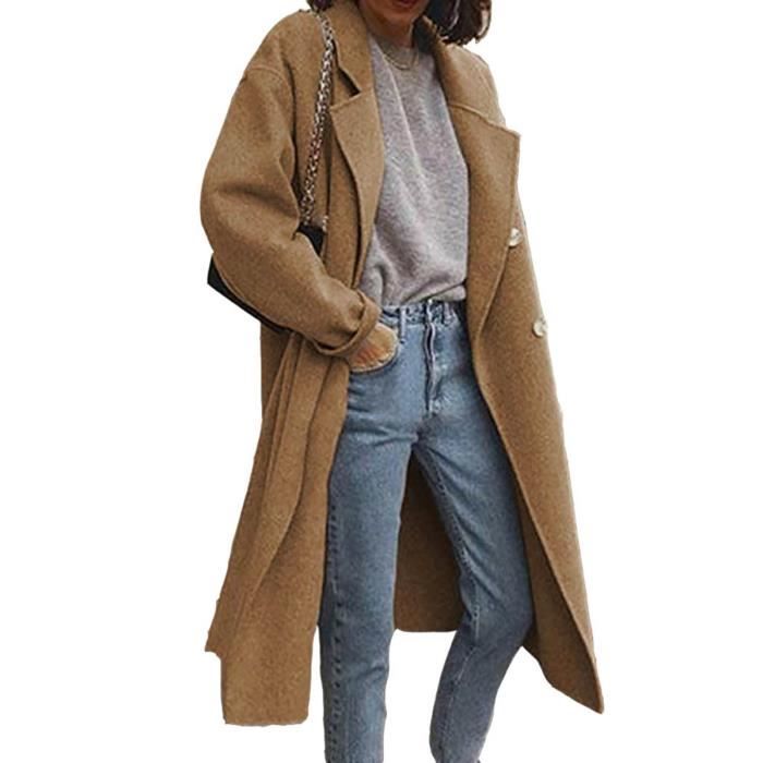 MANTEAU CABAN PARDESSUS Manteau femme oversize couleur unie double boutonnage automne hiver style Brown Brown Cdiscount Pret a Porter