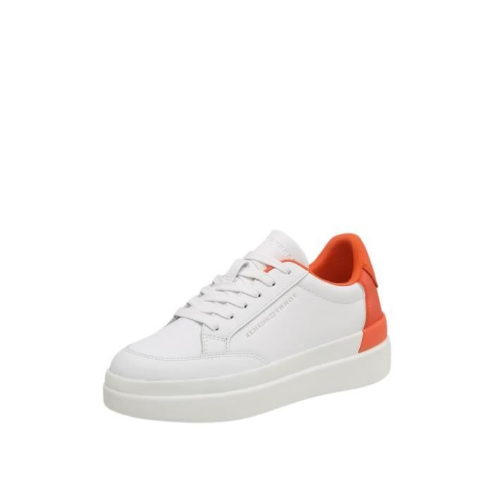 Tommy Hilfiger Baskets en cuir femme Tommy Hilfiger Ref 58873 0K9 White/Earth Orange