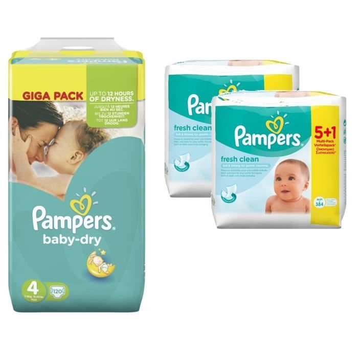 Pampers Baby Dry Taille 4 Maxi 718kg 120 Couches + Pampers Lingettes