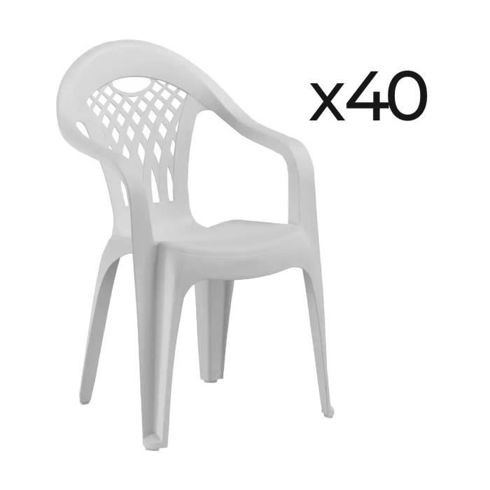lot de 40 chaises de jardin empilables en résine coloris blanc - longueur 58 x profondeur 54 x hauteur 86 cm