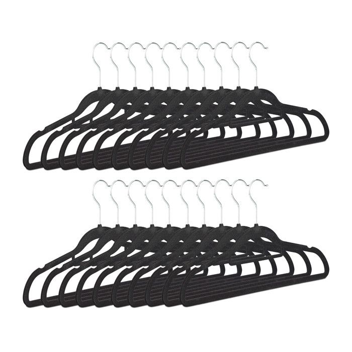 Relaxdays Cintres noirs velours 20 antidérapant manteaux pantalons crochet pivotant 360° HxlxP: 22 5 x 41 5 x 0 6 noir