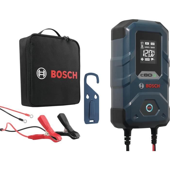 Bosch C80-Li Chargeur De Batterie Voiture 12V - 15 Ampères Avec Fonction De Maintien, Pour Batteries Lithium-Ion, Plomb-Acide[J134]