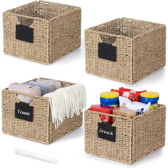 Paniers Rangement Kallax En Jonc De Mer Naturel - Lot De 4 | ARZOM