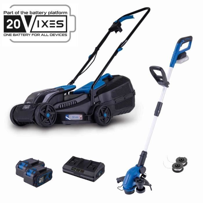 Pack tondeuse BC MP320 X 32 cm + Coupe bordure C LT300 X 2 en 1 SCHEPPACH 20V IXES + 2 batteries 4ah + chargeur