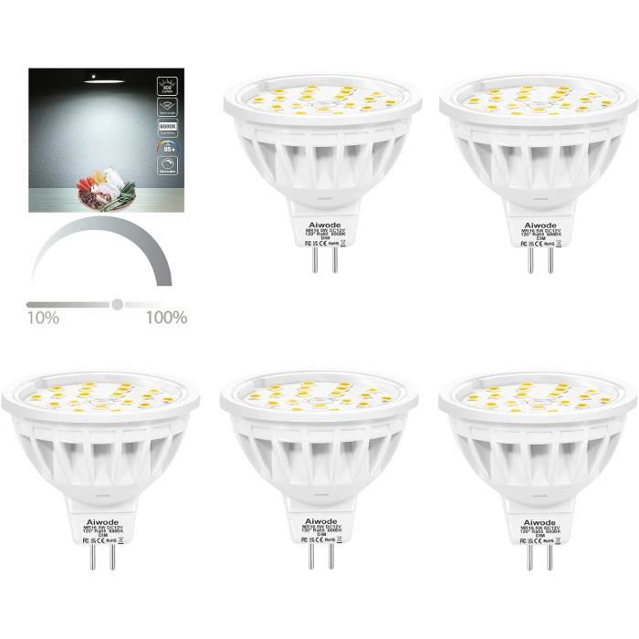 Aiwode Dimmable Ampoules MR16 LED,5W Blanc Froid 6000K,Equivalent 50W Ampoule  Halogène,DC12V GU5.3 Spot,600LM RA85,120°Angle [624] - Cdiscount Maison