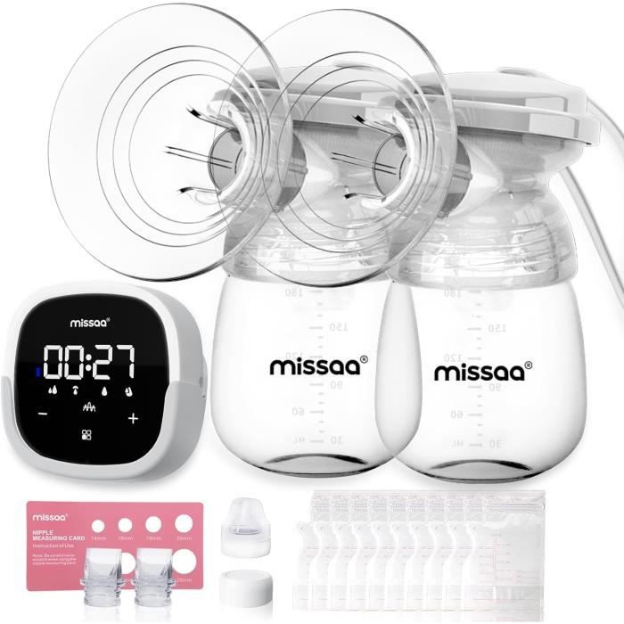 MISSAA Tire Lait Electrique Double, Tirelaits Électrique Main Libre, 5 modes et 7 niveaux, tire