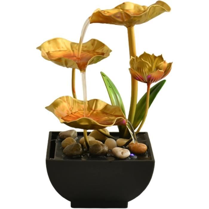 Arti Casa Fontaine De Table Fleur De Lotus - Fontaine Intérieure LED Avec Galets, 11,5 X 17 Cm