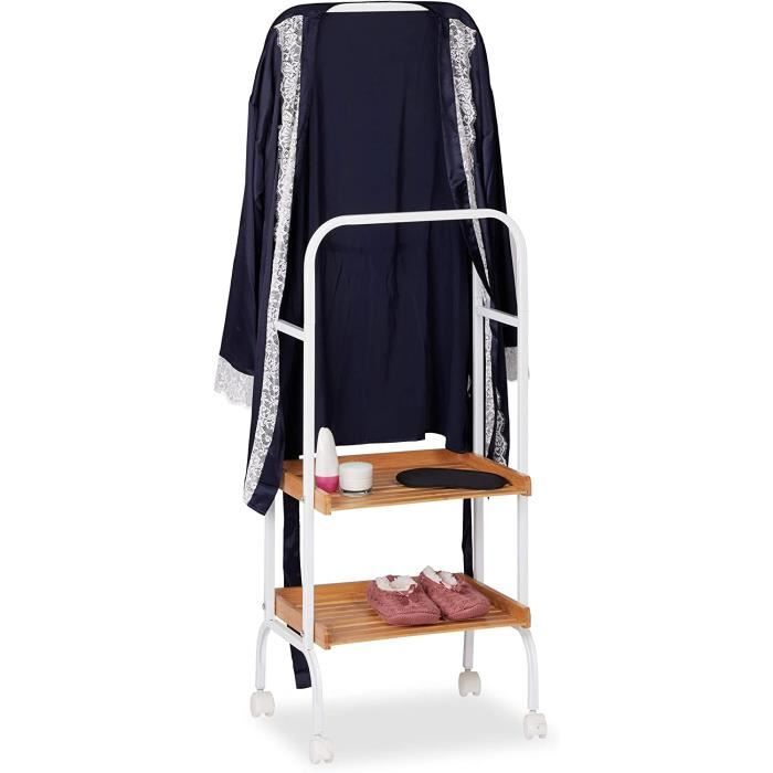 Valet De Chambre Roulant En Bambou HOMCOM - Portant à Vêtements 4-en-1 Avec Cintres, Tige à Pantalons, Plateau Et étagère - Dimensions 47x33.7x105.5 Cm - Charge Max 22 Kg