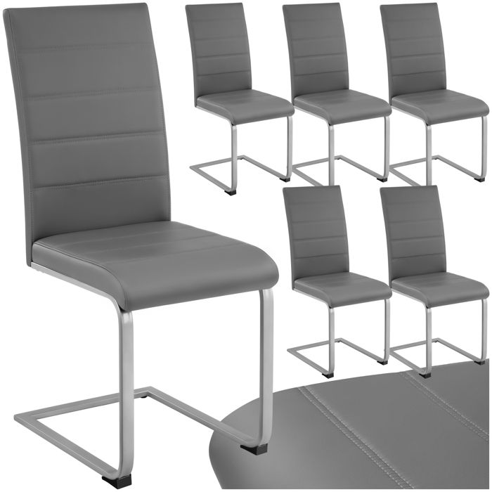 Chaise - TECTAKE - Lot de 6 chaises BETTINA rembourrées en cuir synthétique avec dossier ergonomique et haut 41 x 52 x 99 cm - Gris