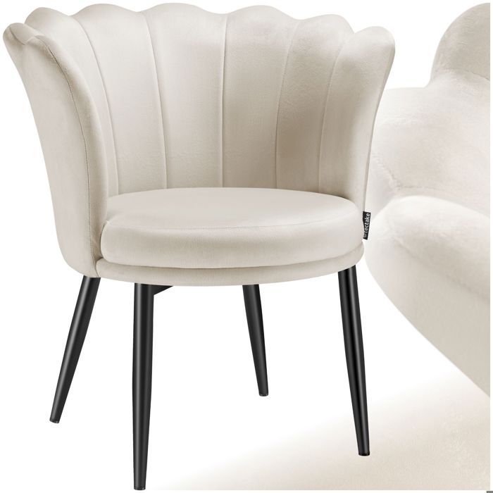 Chaise - TECTAKE - Fauteuil de bureau STELLA rembourré dossier en forme fleur avec revêtement velours 67 x 64 x 76 cm - Crème/Noir
