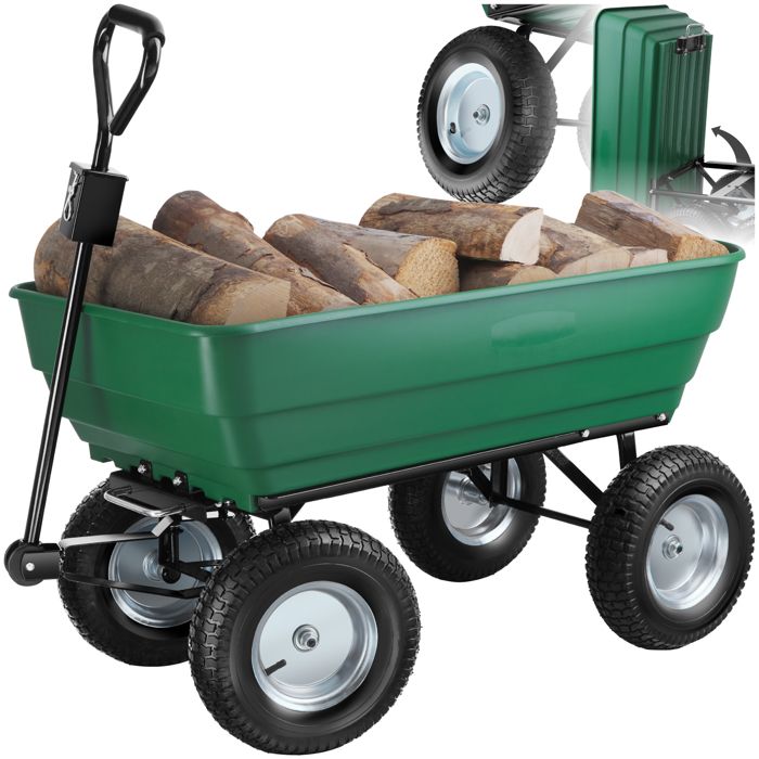 TECTAKE Chariot de Jardin à Main 125L Benne Basculante Vert