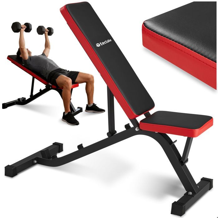 Appareil de sport - TECTAKE - Banc réglable sur 4 positions avec rembourrag eépais 116 x 51 x 122 cm - Noir/Rouge