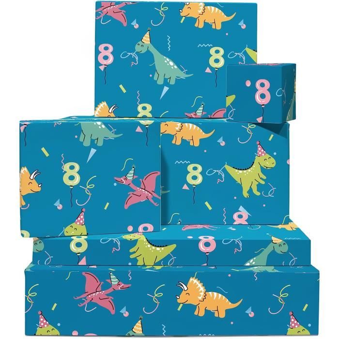 Papier Cadeau Dinosaure - Papier Cadeau 8Ème Anniversaire Garçon - 6 Feuilles  Papier Cadeau Bleu - Pour Enfants 8 Ans - Migno[H878] - Cdiscount  Beaux-Arts et Loisirs créatifs