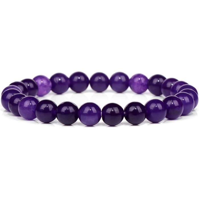 Bracelet perles pierre naturelle 8 mm femme extensible fait main - réglable 17-23 cm violet