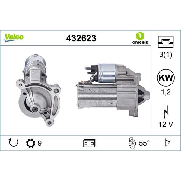 VALEO Démarreur 438224 - 1.2kW, 12V, 10 Dents, Pour Renault/Dacia