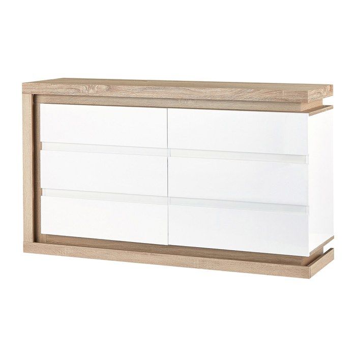 Commode 6 tiroirs - Avec LEDs - MDF - Blanc laqu&eacute; et naturel - FLARANCIA