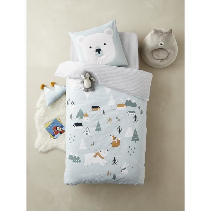 Parure Bébé Housse Couette + Taie Oreiller - Motif Lapins Enchanté Vieux Rose - 80x120 Cm - 100% Coton