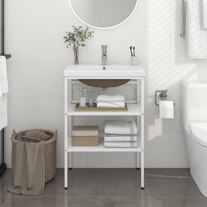 vidaXL Cadre de Lavabo de Salle de Bain avec Vasque à Encastrer Support de Lavabo avec Rangement Meuble sous Évier 3101374.