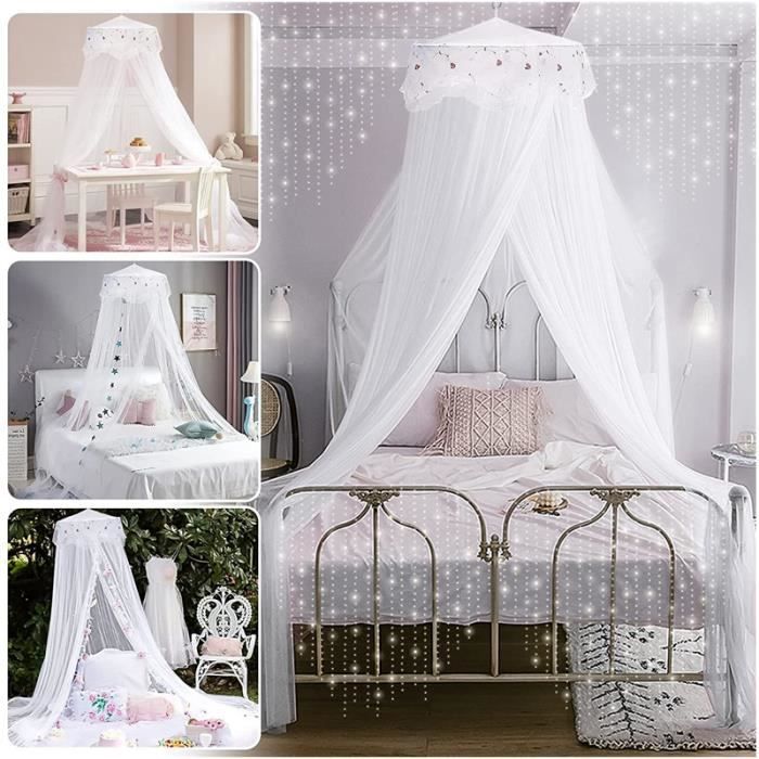Baldaquin Rond Pour Lit Double - Moustiquaire Princesse En Polyester (Blanc, 2,8m)
