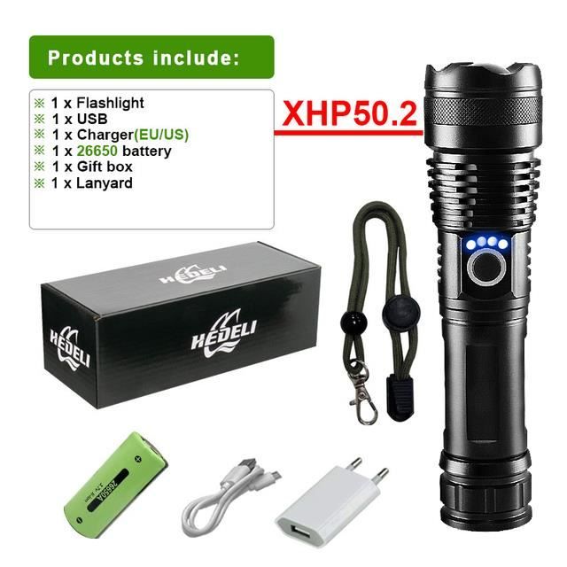 Lampe de poche tactique rechargeable zoomable XHP50 (nouveau modèle offre à durée limitée ⚡)