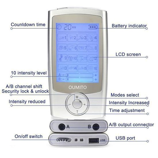 Électrostimulateur EMS Tens - Soulagement Douleur - 16 Modes