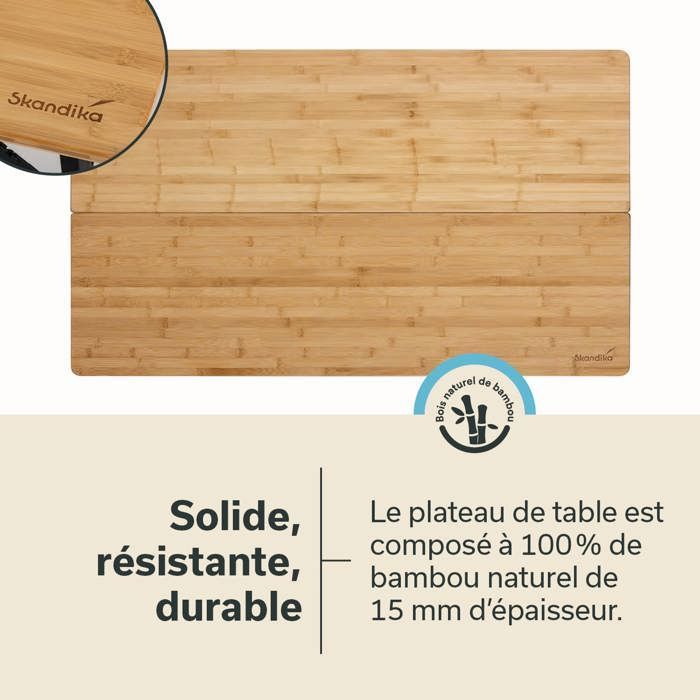 Table De Camping Pliante En Bambou - Latte Enroulable - Avec Sac De Transport - Neuve
