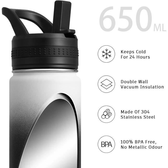 Gourde Sport 650 Ml Avec Paille Et Capsules Aromatisées – Design Dégradé Bleu Violet, BPA Free, Étanche