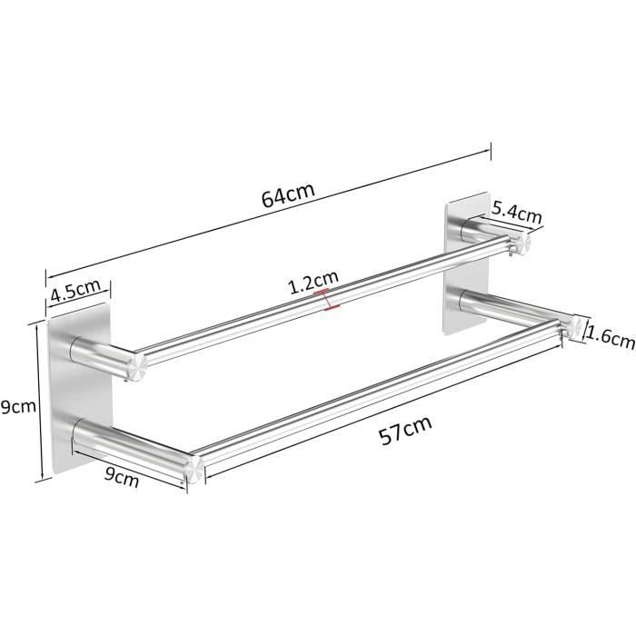 Porte Serviette Salle De Bain 60cm - 3 Étages Blanc Aluminium - Sans Perçage Ou Avec Vis
