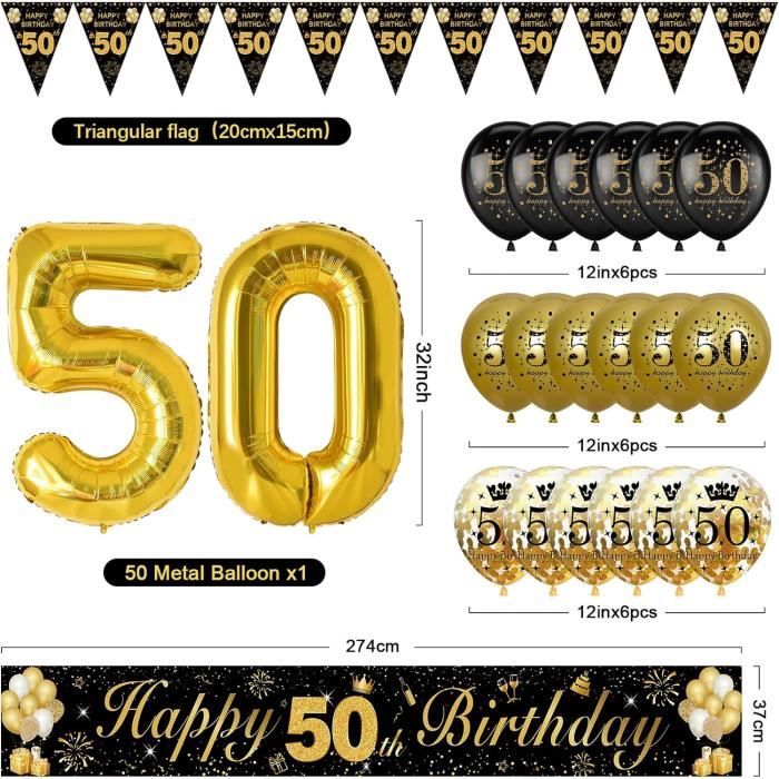 Kit Décoration Anniversaire 47 Pièces | Bannière, Ballons, Décorations Gâteau, Spirales | Réutilisable, Gonflage Air/hélium