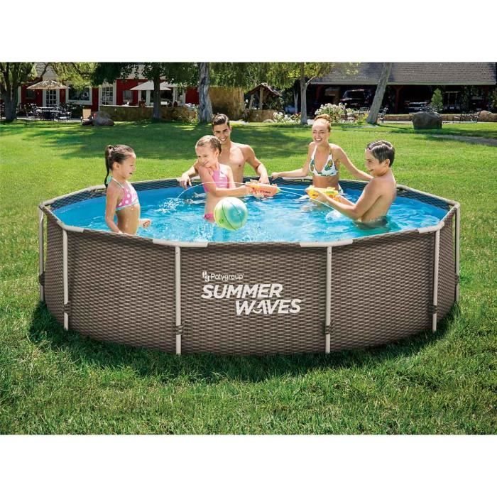 Frame m - Hors-sol - Summer PVC Piscine tubulaire Cdiscount x - 3,05 - ronde Active Effet Rotin - - Pool Waves 0,76 - Jardin