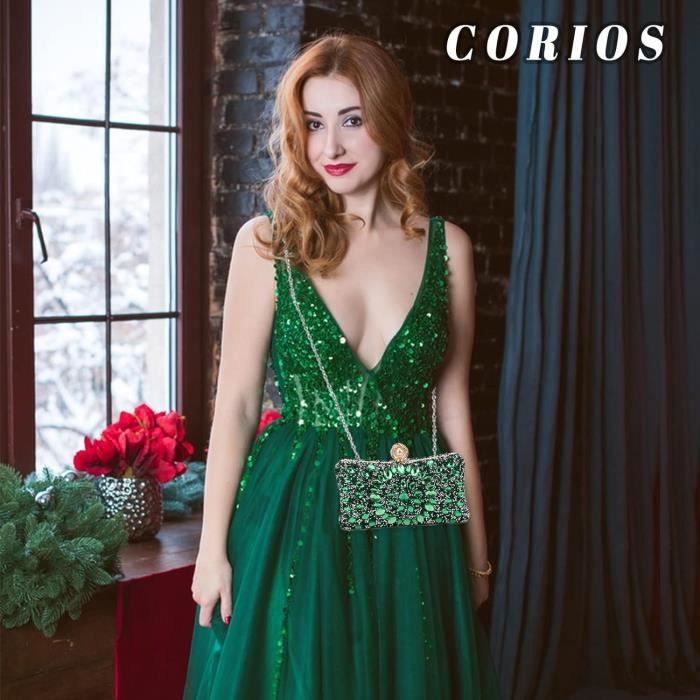 Sac J. Renee Soirée – Or Brillant Multicolore, Bandoulière Chaîne, état Neuf