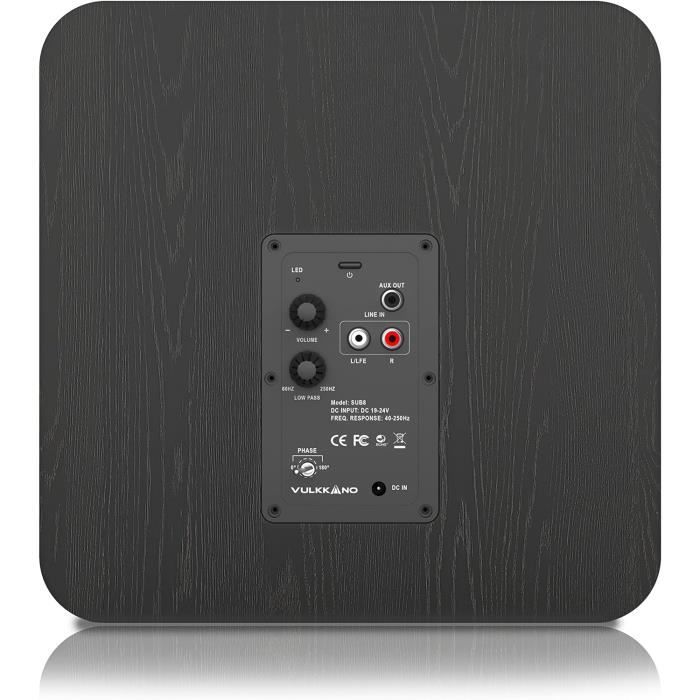 VULKKANO SUB6 – Caisson De Basse Actif 6.5 Pouces 60W RMS, Basses Profondes Dès 40Hz, Bluetooth + Optique + RCA