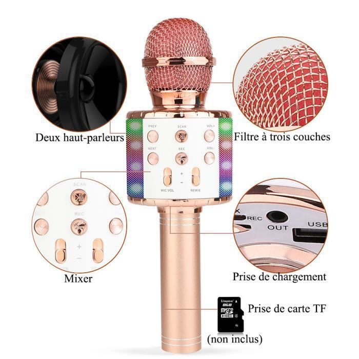 marque generique - WS-858 Haut-parleur de karaoké avec microphone sans fil  Bluetooth de poche, or rose - Microphone PC - Rue du Commerce
